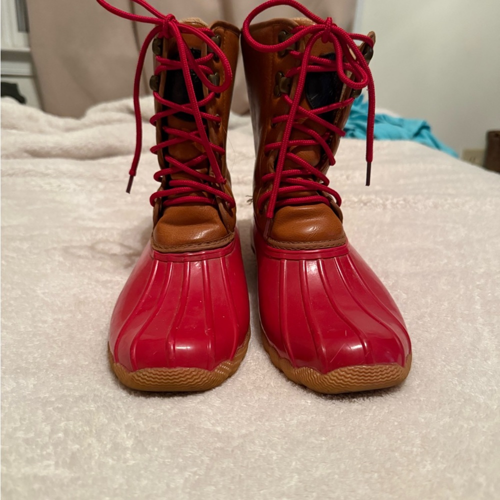 Red and Brown Duck Boots